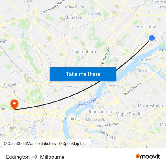 Eddington to Millbourne map