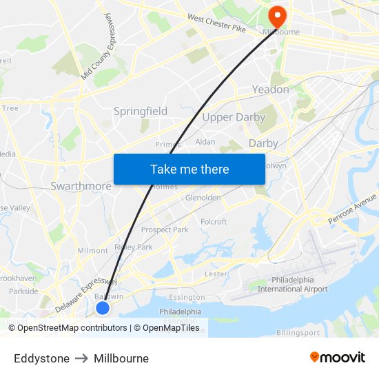 Eddystone to Millbourne map