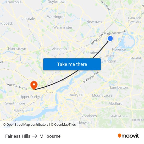 Fairless Hills to Millbourne map