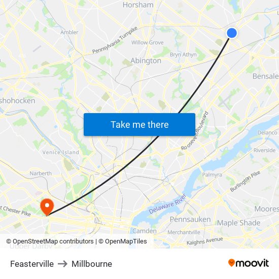 Feasterville to Millbourne map