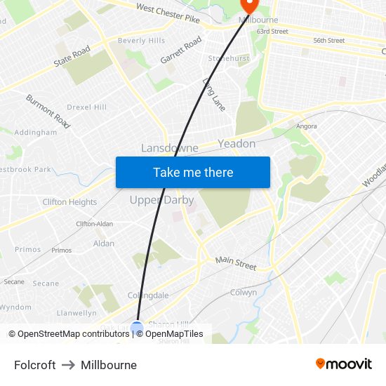 Folcroft to Millbourne map