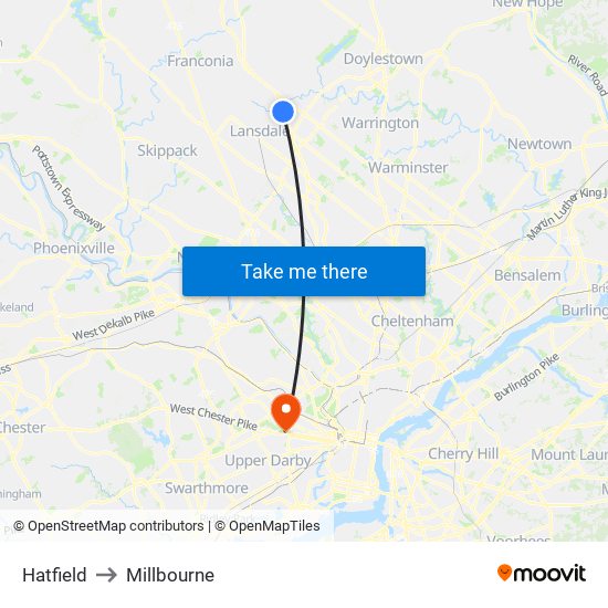 Hatfield to Millbourne map