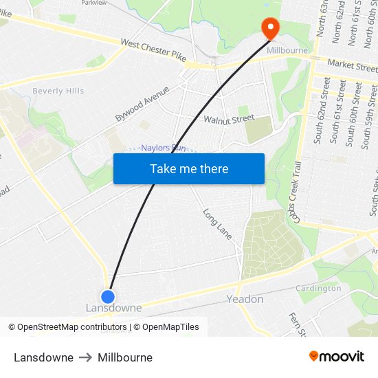 Lansdowne to Millbourne map