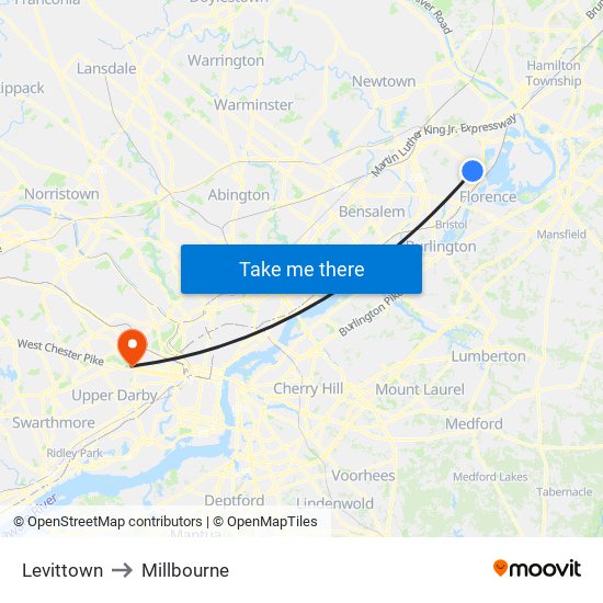 Levittown to Millbourne map