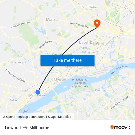 Linwood to Millbourne map