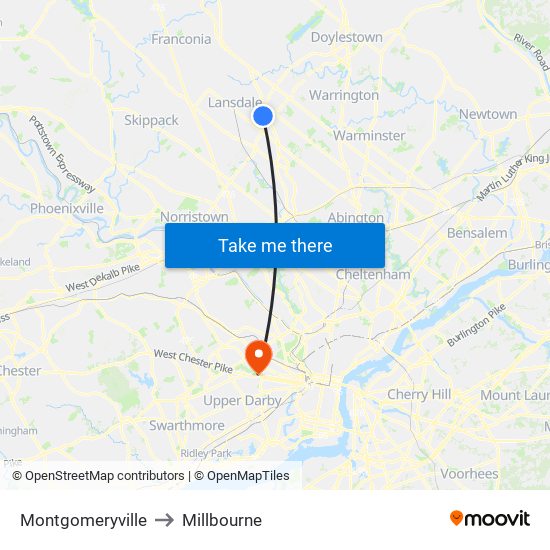Montgomeryville to Millbourne map
