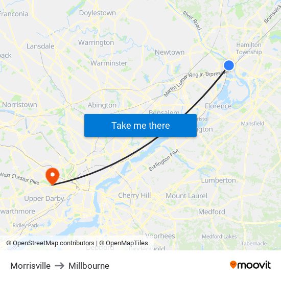 Morrisville to Millbourne map