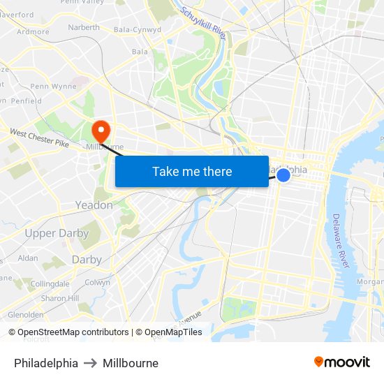 Philadelphia to Millbourne map
