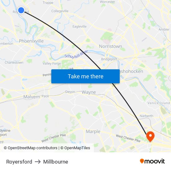 Royersford to Millbourne map