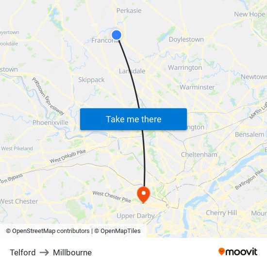 Telford to Millbourne map