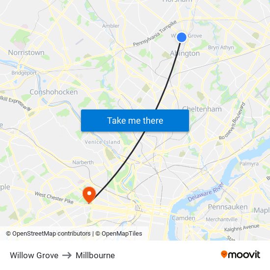 Willow Grove to Millbourne map