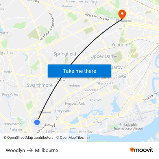 Woodlyn to Millbourne map