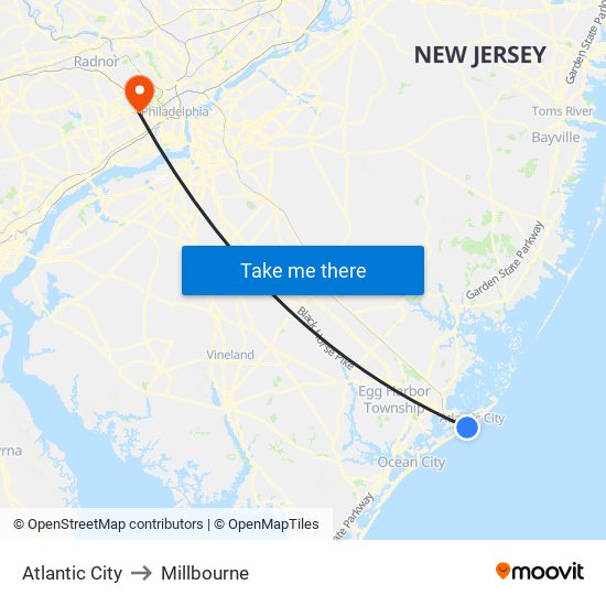 Atlantic City to Millbourne map