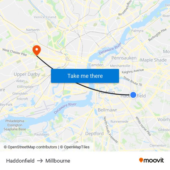 Haddonfield to Millbourne map