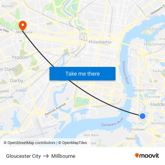 Gloucester City to Millbourne map