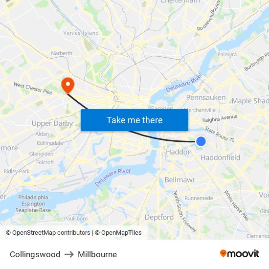 Collingswood to Millbourne map