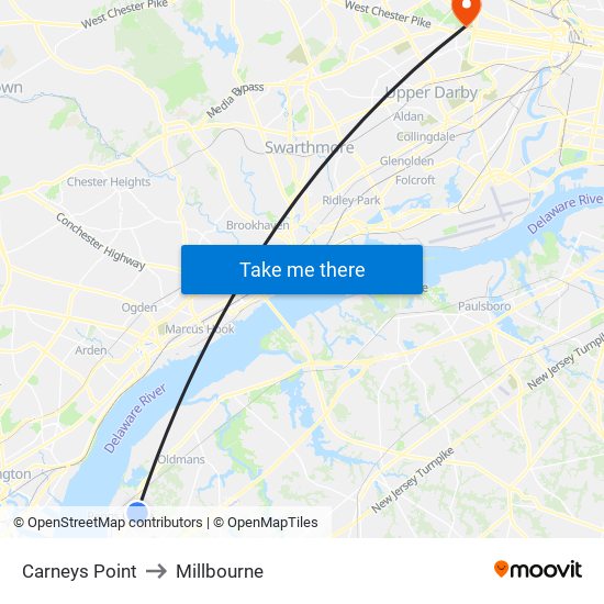 Carneys Point to Millbourne map