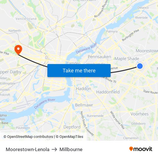 Moorestown-Lenola to Millbourne map