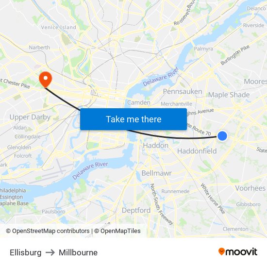 Ellisburg to Millbourne map