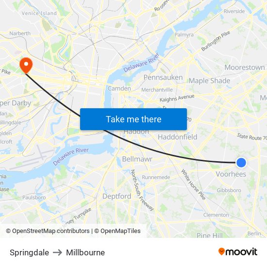 Springdale to Millbourne map