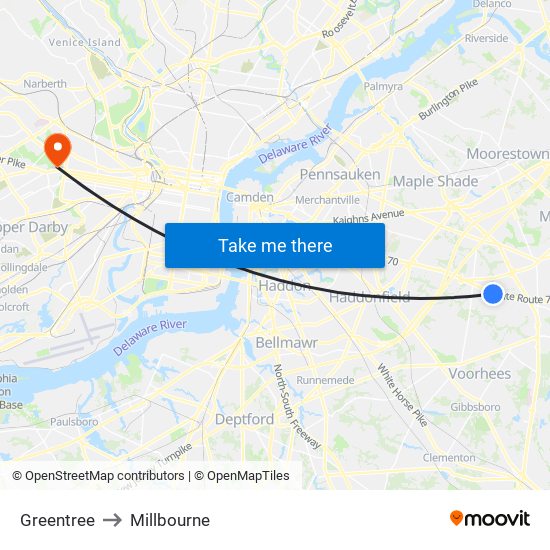 Greentree to Millbourne map