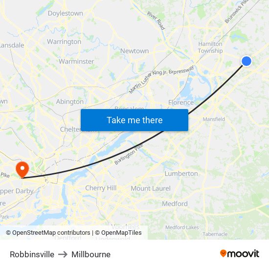 Robbinsville to Millbourne map