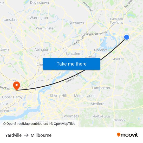 Yardville to Millbourne map