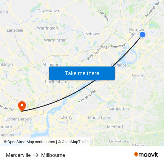 Mercerville to Millbourne map
