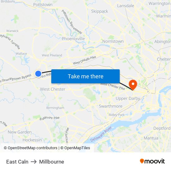 East Caln to Millbourne map