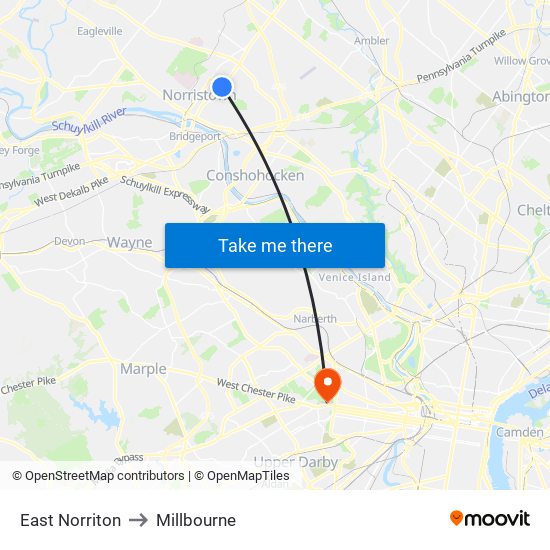 East Norriton to Millbourne map