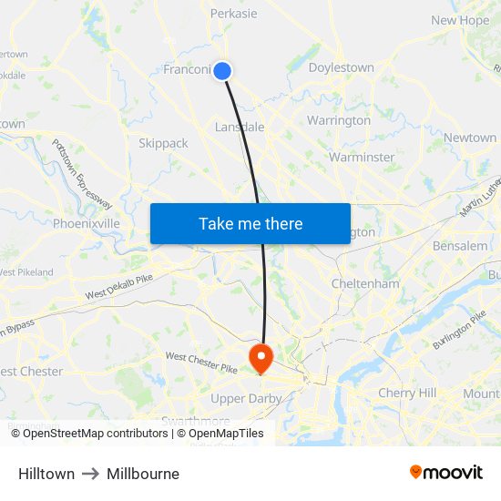 Hilltown to Millbourne map