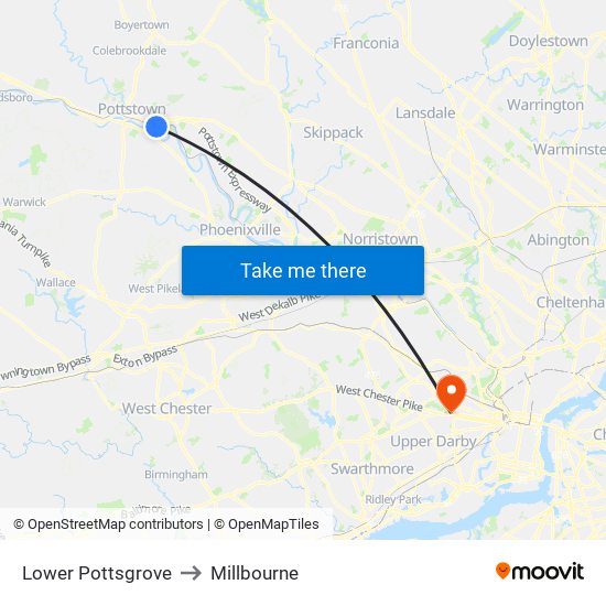 Lower Pottsgrove to Millbourne map