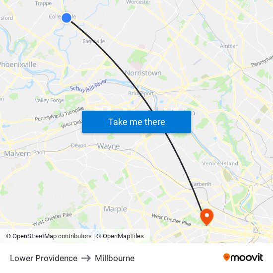 Lower Providence to Millbourne map