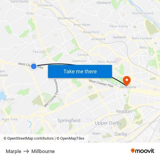 Marple to Millbourne map