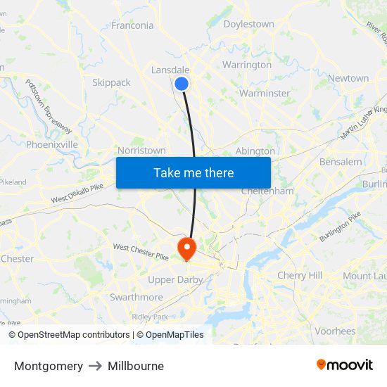 Montgomery to Millbourne map