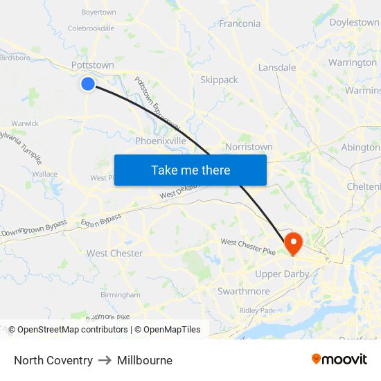 North Coventry to Millbourne map