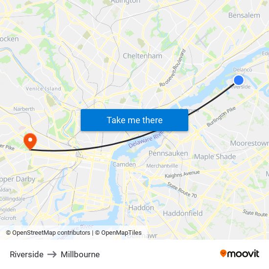 Riverside to Millbourne map