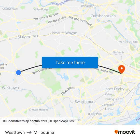 Westtown to Millbourne map