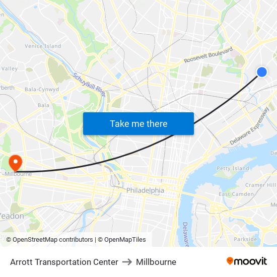 Arrott Transportation Center to Millbourne map