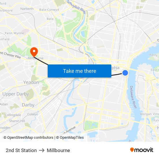 2nd St Station to Millbourne map