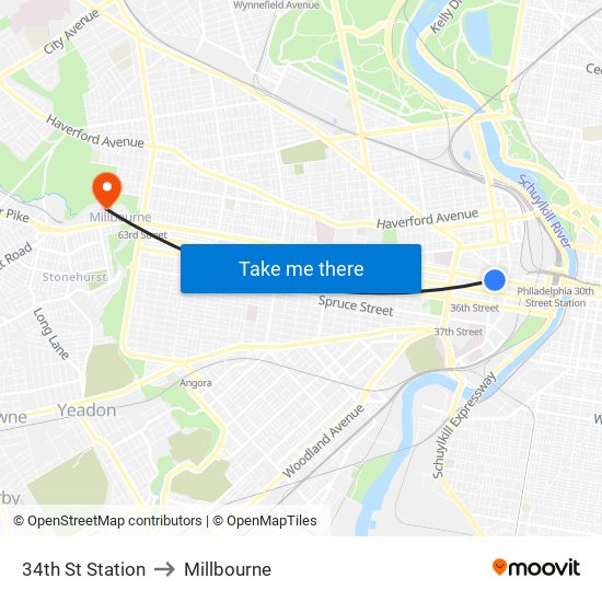 34th St Station to Millbourne map