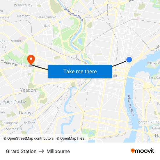 Girard Station to Millbourne map