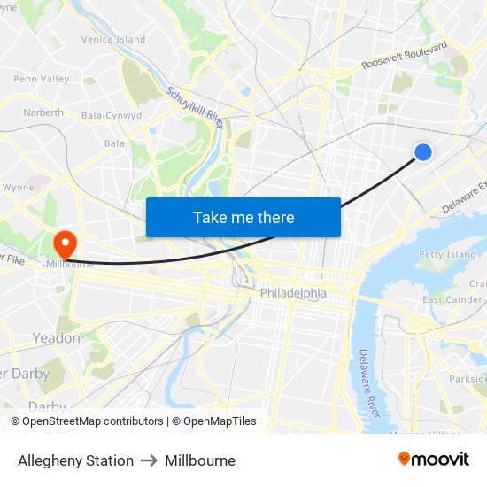 Allegheny Station to Millbourne map