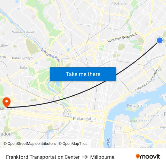 Frankford Transportation Center to Millbourne map