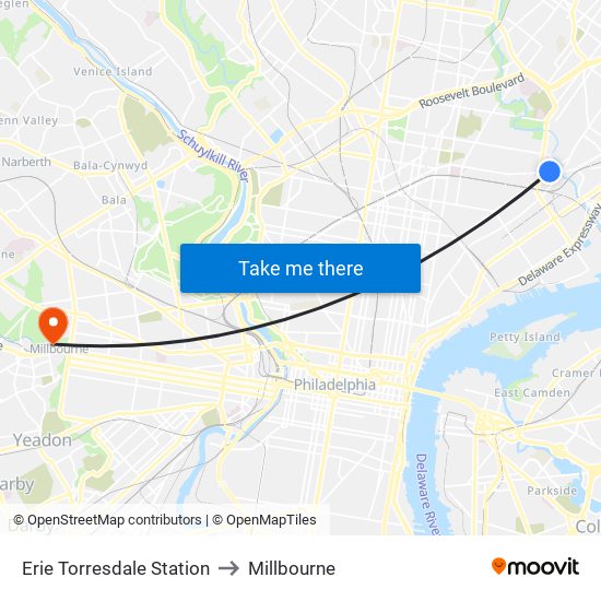 Erie Torresdale Station to Millbourne map