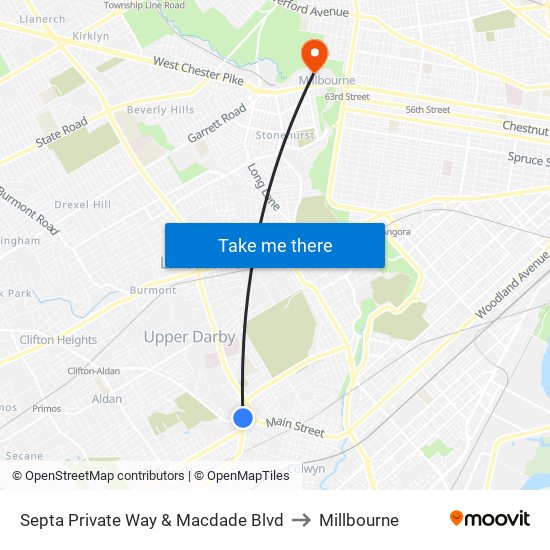 Septa Private Way & Macdade Blvd to Millbourne map