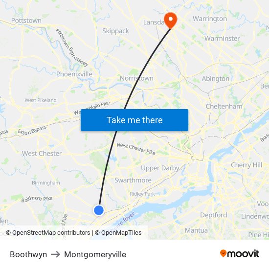 Boothwyn to Montgomeryville map