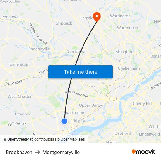 Brookhaven to Montgomeryville map