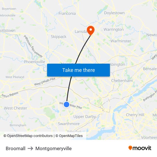 Broomall to Montgomeryville map