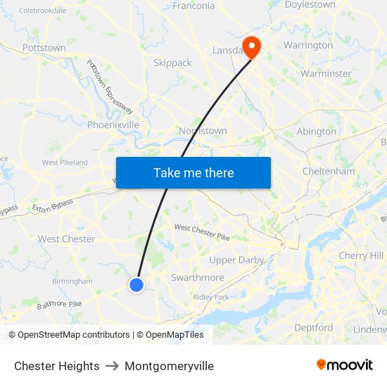 Chester Heights to Montgomeryville map